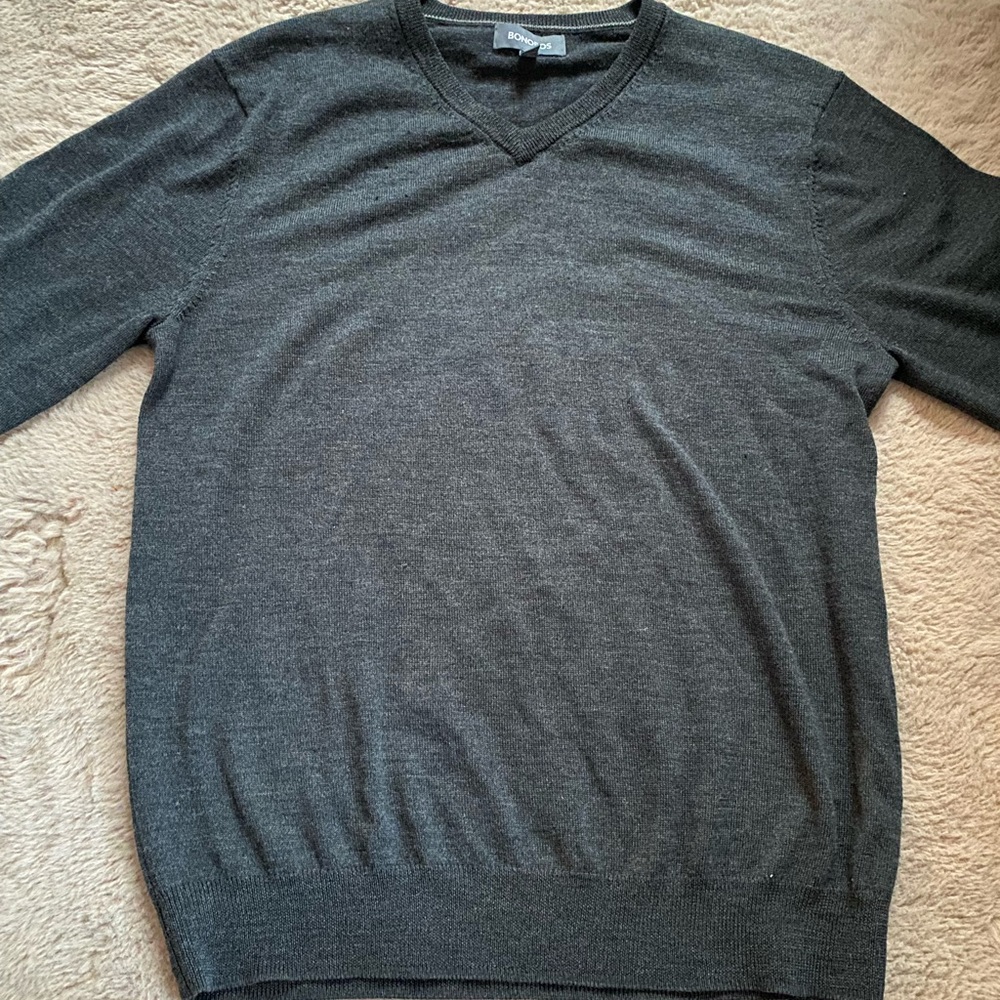 Bonobos Sweater V-Neck Pullover 100% Extra Fine Merino Wool Mens Sz Medium Gray
